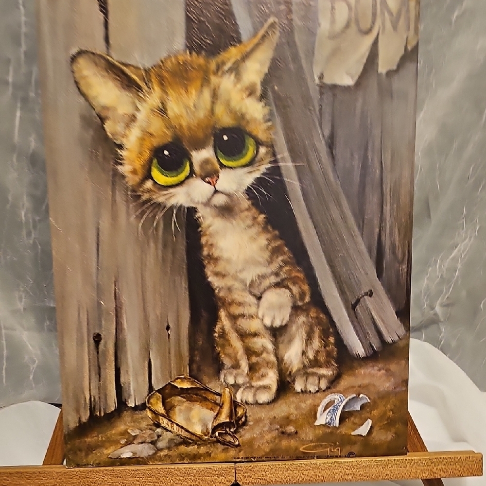 VTG Brown Tabby Cat Art Print  "Pitty Kitty" - Litho Print - Picture 11 of 12